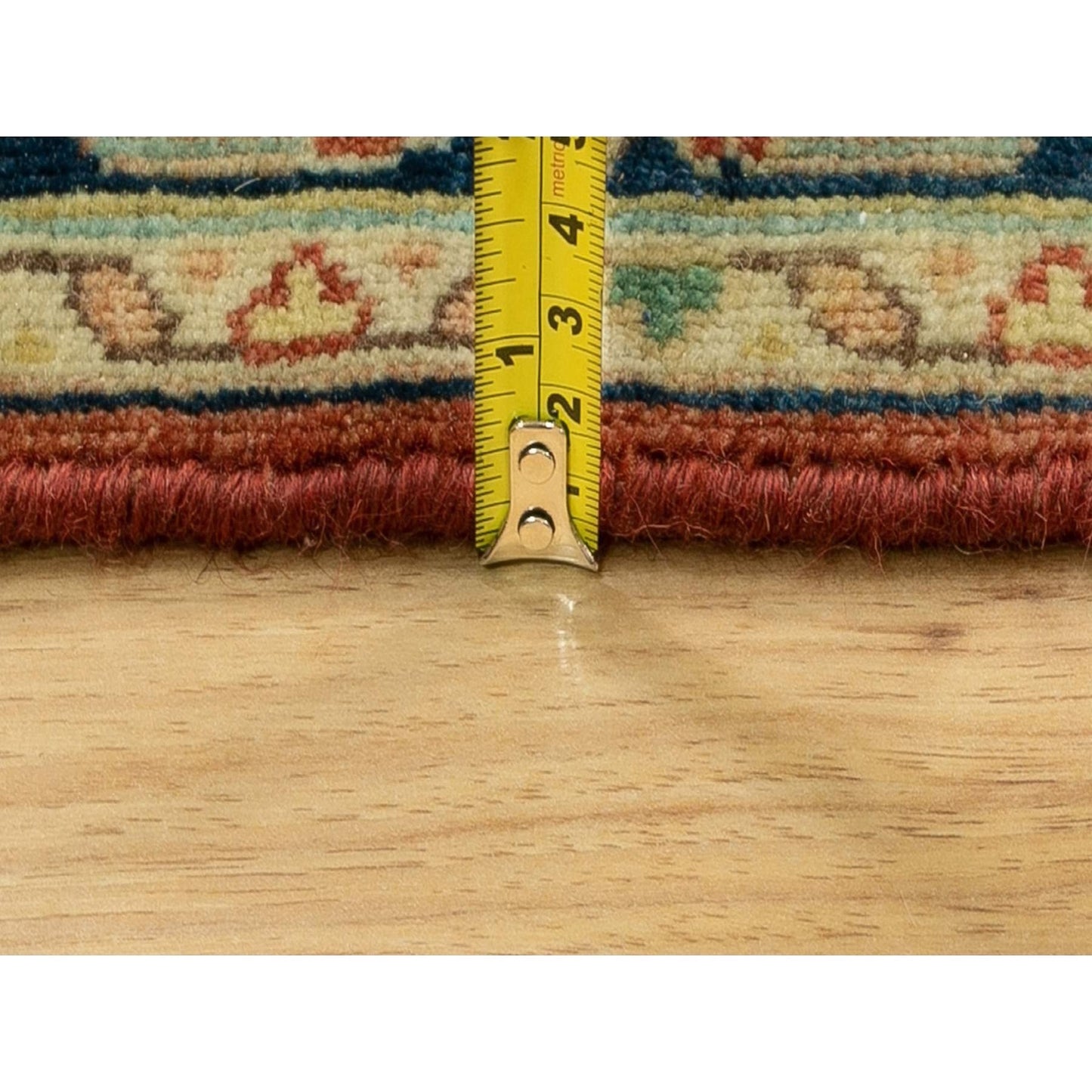 4'1"X6' Hand Knotted Red Antiqued Heris Re-Creation Geometric Design Rug