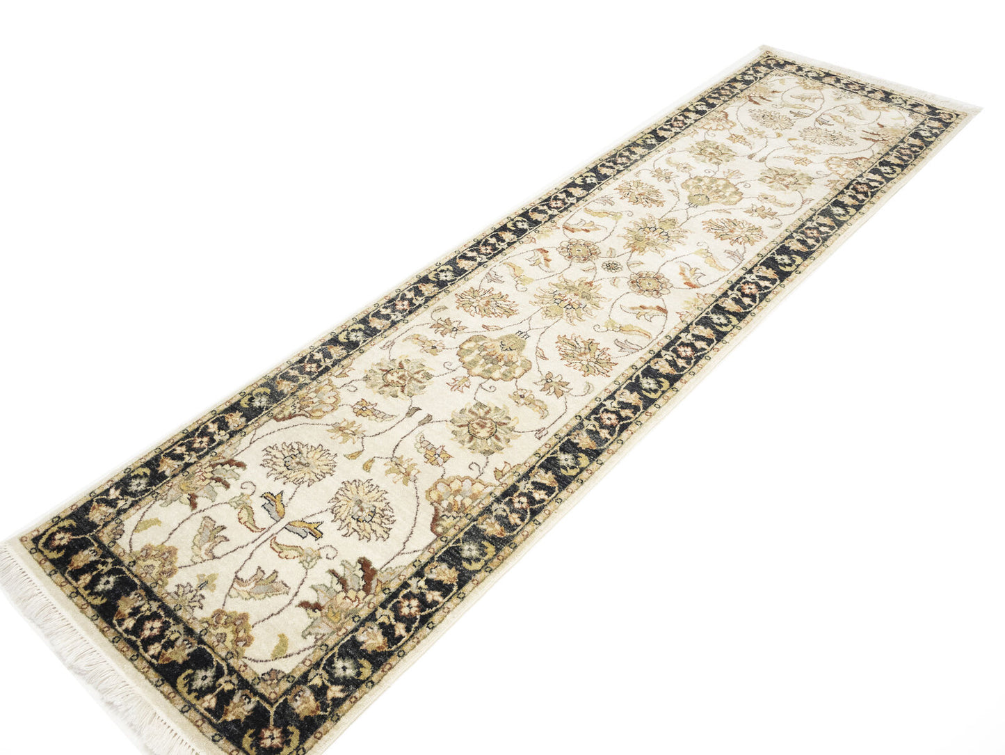 Hand-Knotted Agra Jaipur Runner Rug Floral Wool
