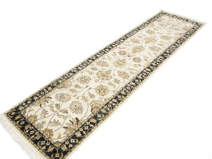 Hand-Knotted Agra Jaipur Runner Rug Floral Wool