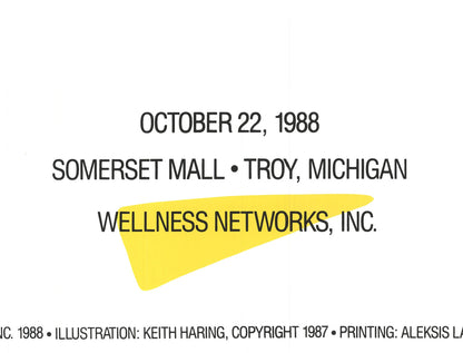 Keith Haring Art Attack On Aids " Serigraph Pop Art White, Yellow