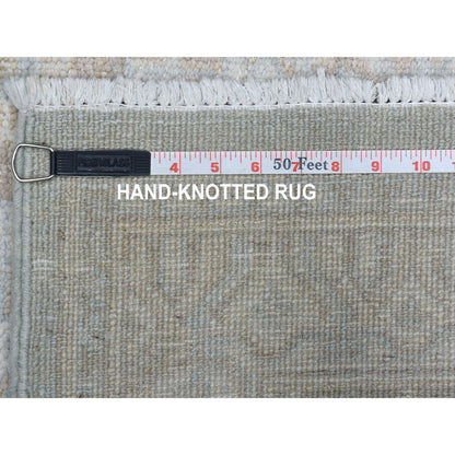 4'1"X6'1" White Wash Peshawar Mahal Design Pure Wool Hand Knotted Rug