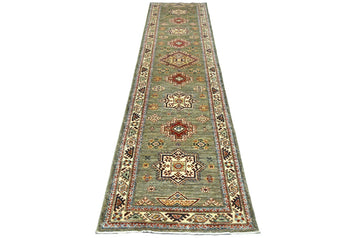 Kazak Oriental Runner Rug Geometric Design