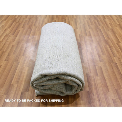 Rug 10'x10' Gray Undyed 100% Wool Modern Grass Design Hand Knotted Square