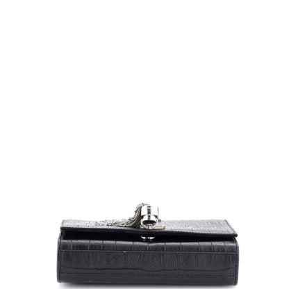 Saint Laurent Classic Monogram Tassel Crossbody Bag Crocodile Embossed Leather