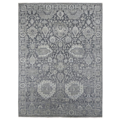 9'X12'4" Gray Silk With Textured Wool Hand Knotted Oushak Influence Rug
