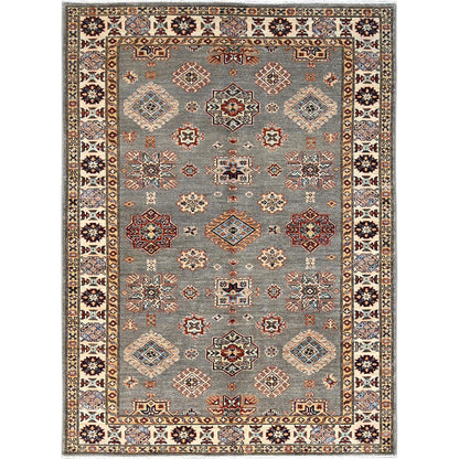 4'10"X6'6" Gray Hand Knotted Super Kazak All Over Medallions Wool Rug