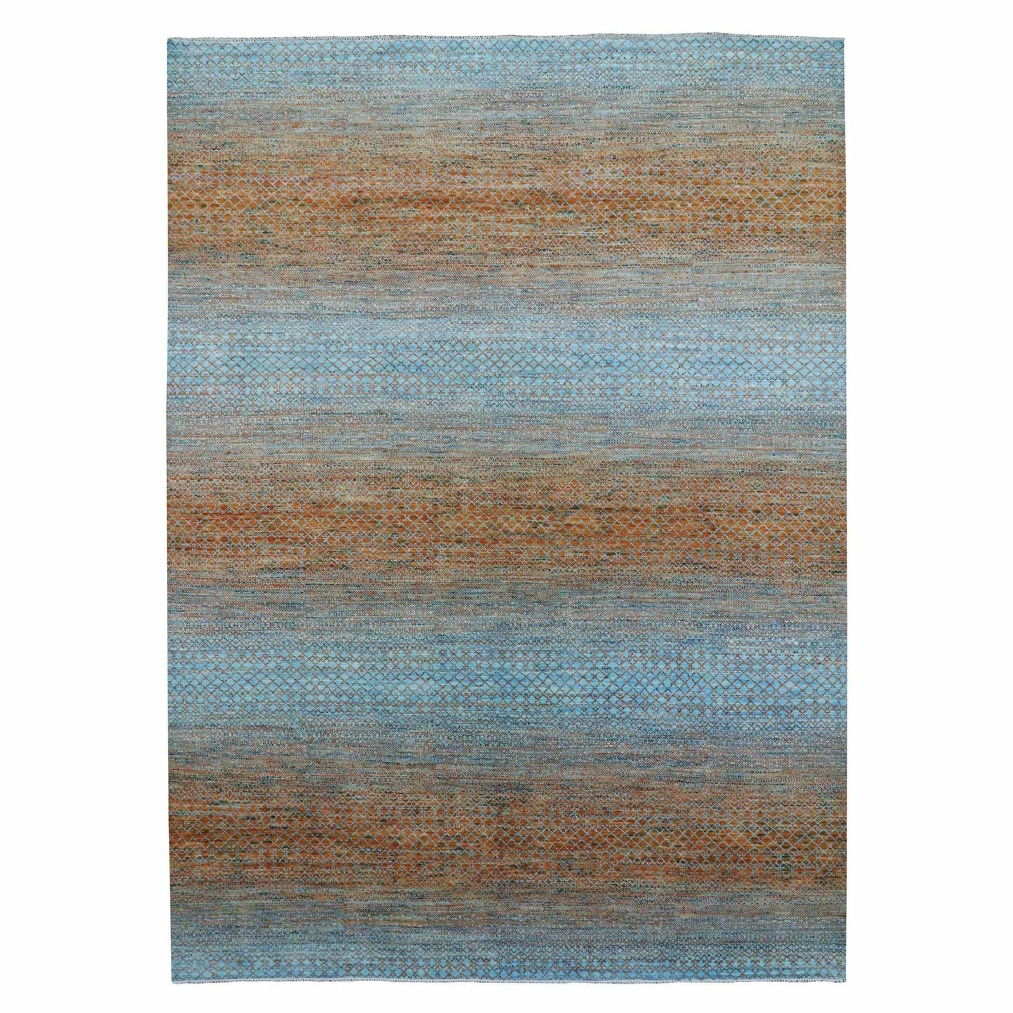 10'1"X14' Orange Pure Wool Hand Knotted Modern Chiaroscuro Collection Rug