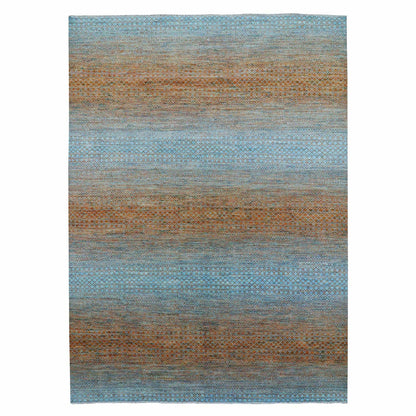 10'1"X14' Orange Pure Wool Hand Knotted Modern Chiaroscuro Collection Rug