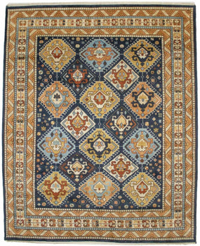 Dark Navy Geometric Indo-Karajeh Wool Rug