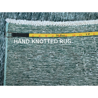 2'7"X7'9" Green Overdyed Vintage Zoroastrian Hand Knotted Wool Runner Rug