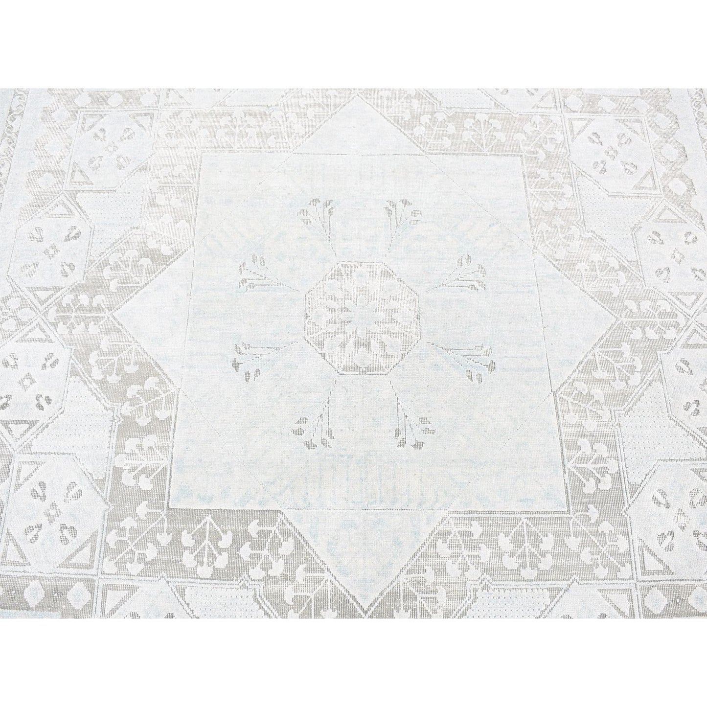 8'1"X10'5" Light Green Hand-Knotted Mamluk Design Pure Silk With Wool Rug