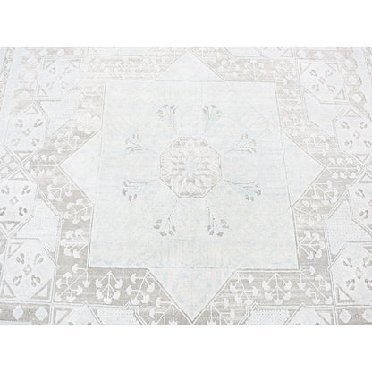 8'1"X10'5" Light Green Hand-Knotted Mamluk Design Pure Silk With Wool Rug