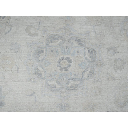 8'2"X10'1" White Wash Peshawar With Leaf Design, Hand Knotted Pure Wool Rug