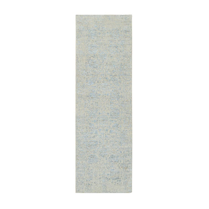 2'6"X8' Gray Jacquard Hand Loomed Tebraz Design Wool And Silk Runner Rug