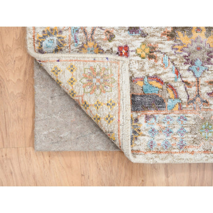 4'1"X10'3" Ivory Tebraz Silk With Textured Wool Hand Knotted Runner Rug