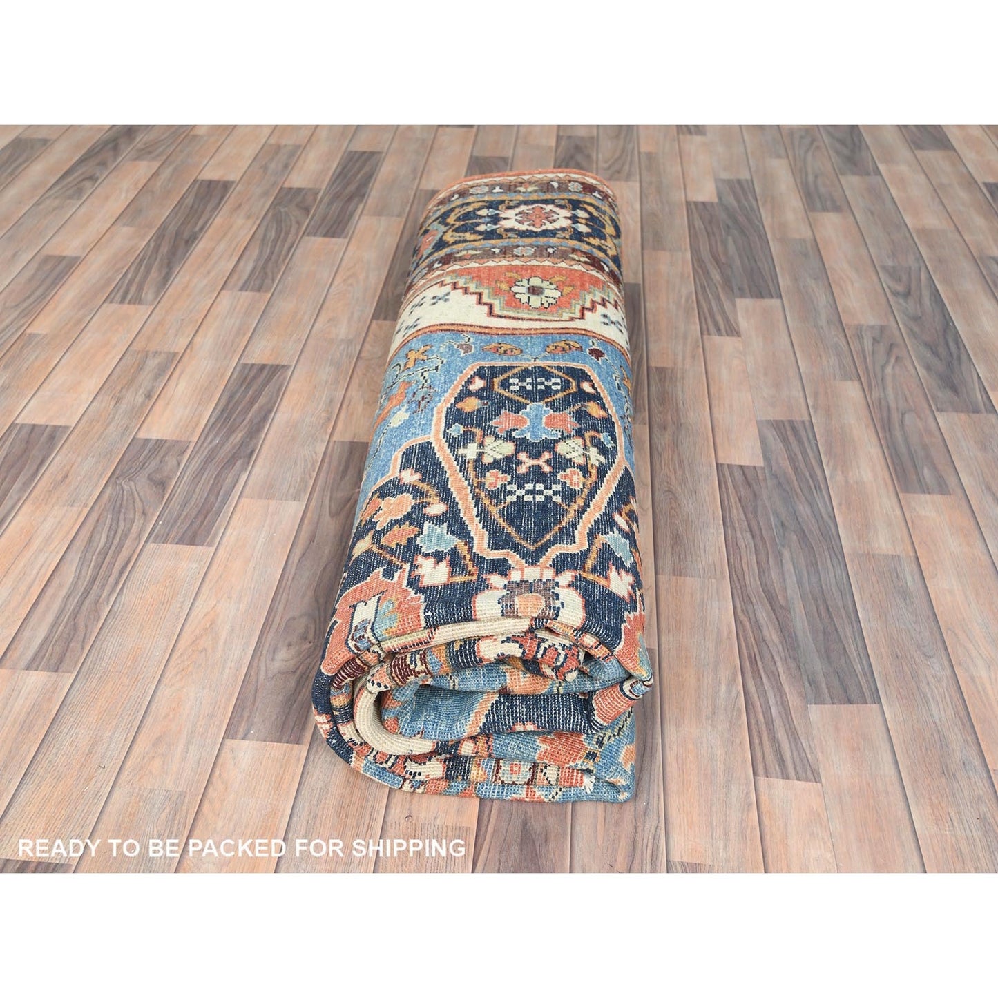 8'X9'6" Coral Orange Afghan Peshawar Heris Wool Hand Knotted Rug