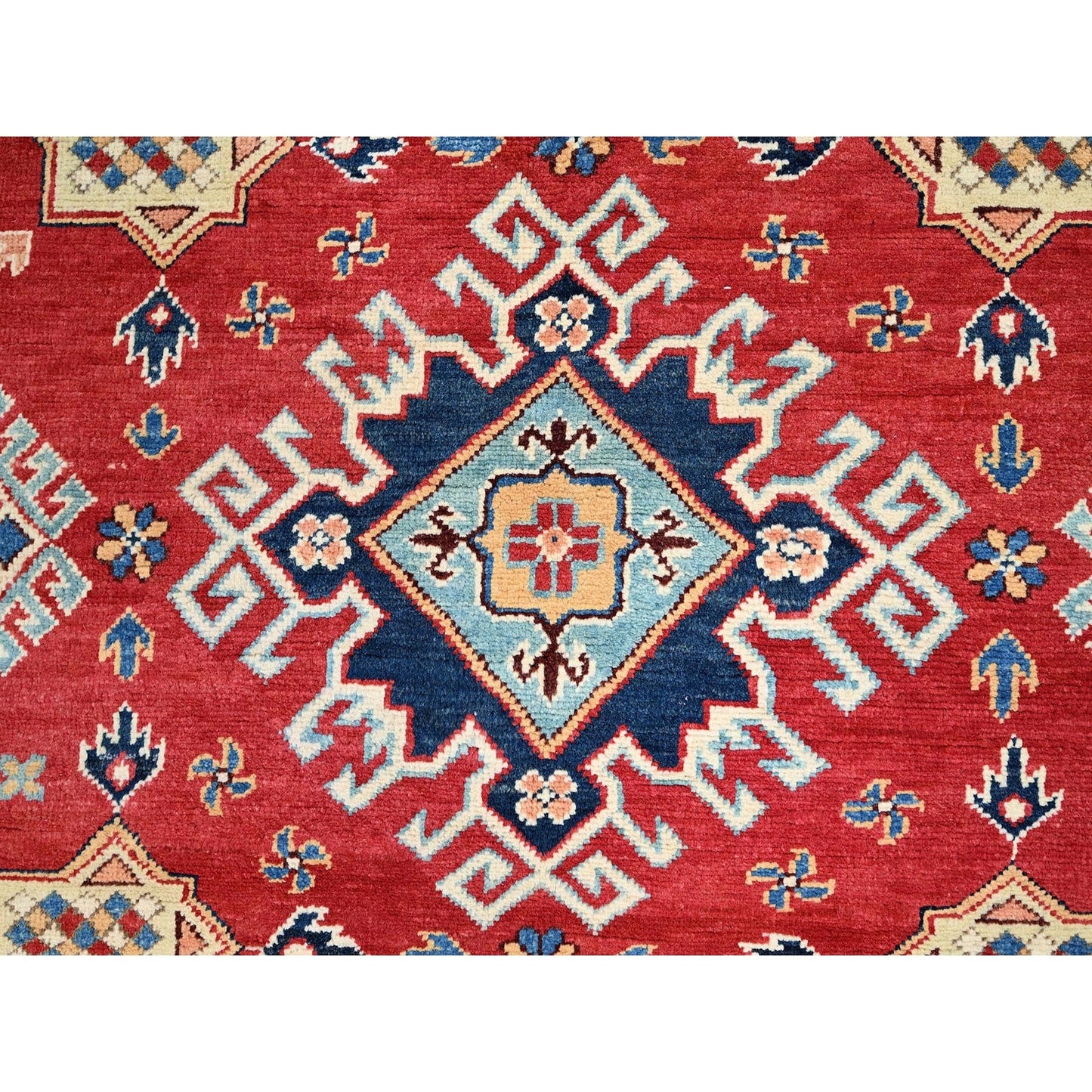 8'X8' Red Hand Knotted Densely Woven Wool Special Kazak Round Rug