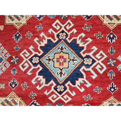 8'X8' Red Hand Knotted Densely Woven Wool Special Kazak Round Rug