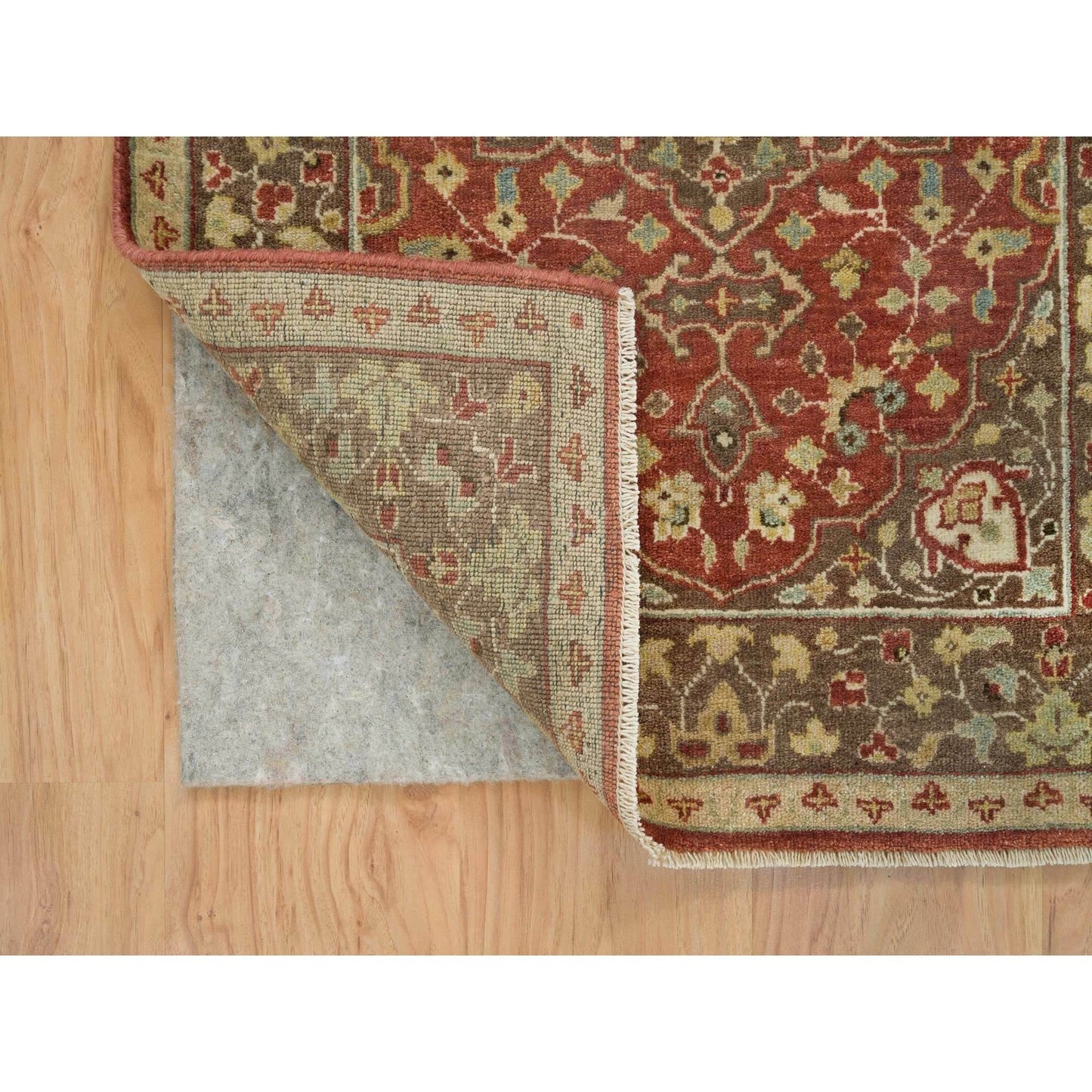2'6"X8'3" Rust & Brown Antiqued Haji Design Hand Knotted Wool Runner Rug