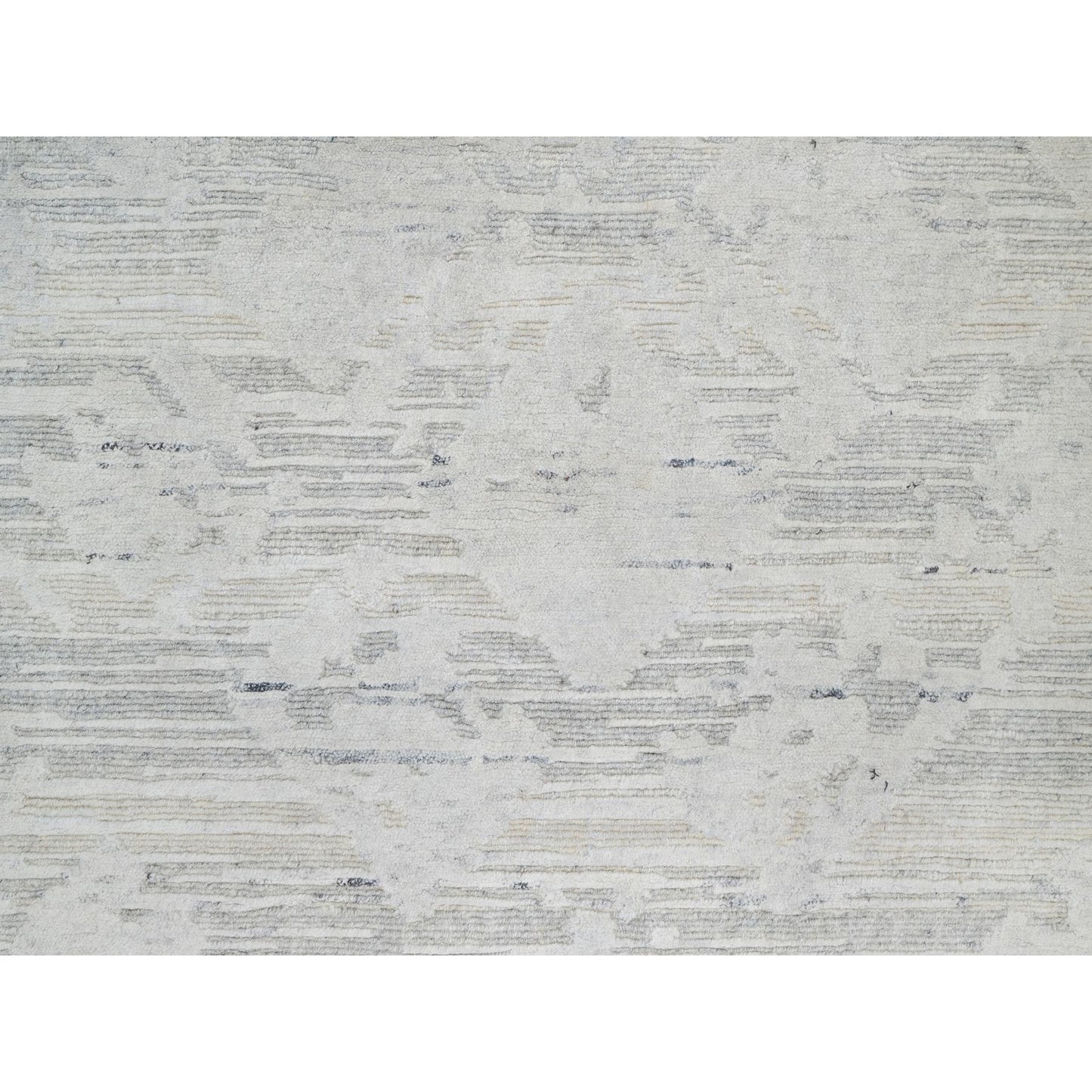 2'6"X15'9" Gray Undyed Natural Wool Hand Knotted Modern Xl Runner Rug