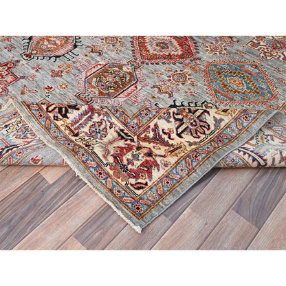 6'1"X9'6" Metallic Gray Soft Wool Super Kazak Hand Knotted Oriental Rug