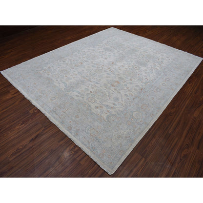 8'X9'9" White White Wash Peshawar Hand Knotted Natural Wool Oriental Rug