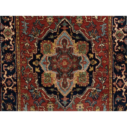 2'7"X28' Red Hand Knotted Antiqued Heri Re-Creation Wool Xl Runner Rug