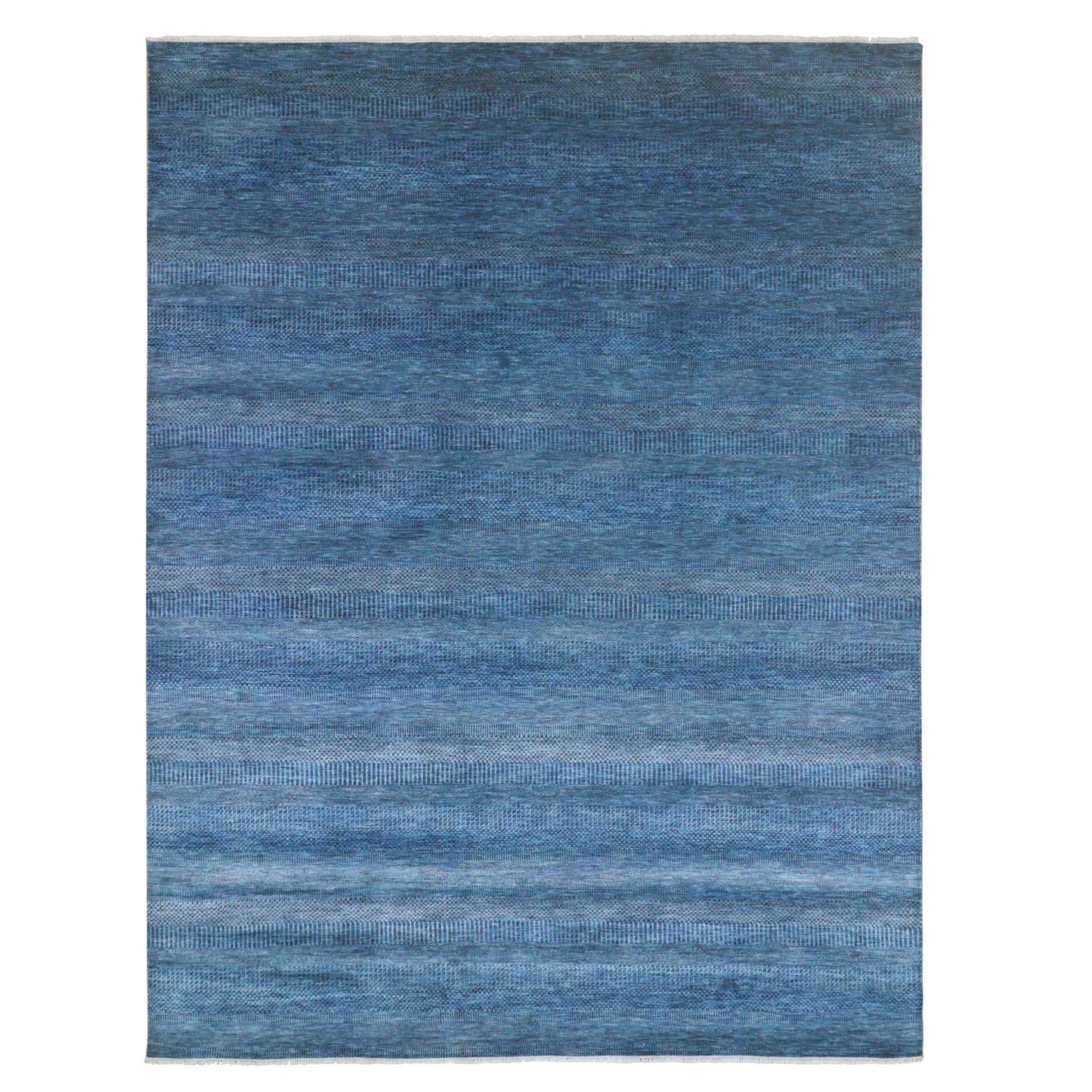 9'X12' Imperial Blue Modern Grass Design Hand Knotted Wool And Silk Rug