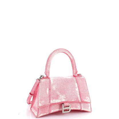 Balenciaga Hourglass Top Handle Bag Denim Printed Leather Small
