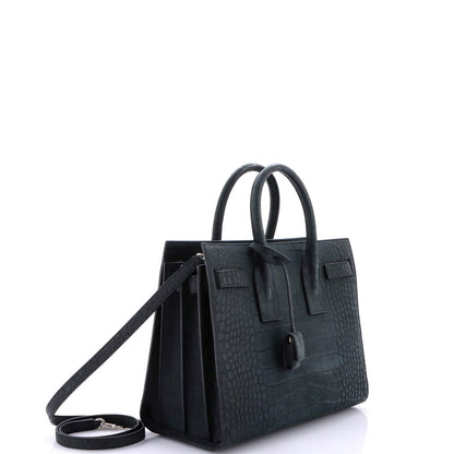 Saint Laurent Sac De Jour Nm Bag Crocodile Embossed Leather Small