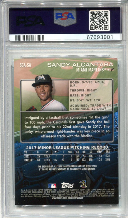 Sandy Alcantara 2018 Topps Stadium Club #Scasa (Psa) Auth Auto 10 Card