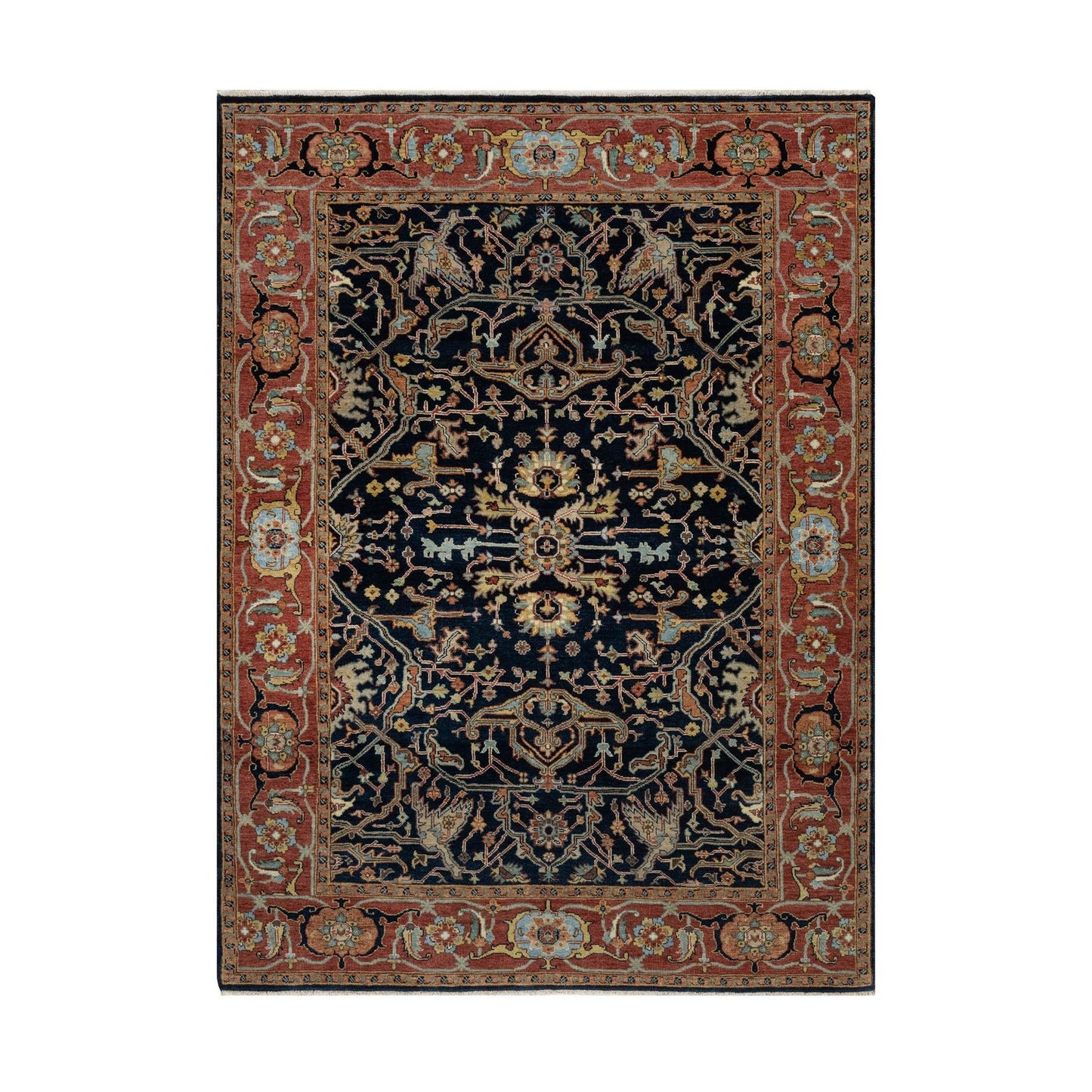 5'1"X7'2" Midnight Blue, Antiqued Fine Heris Pure Wool Hand Knotted Rug
