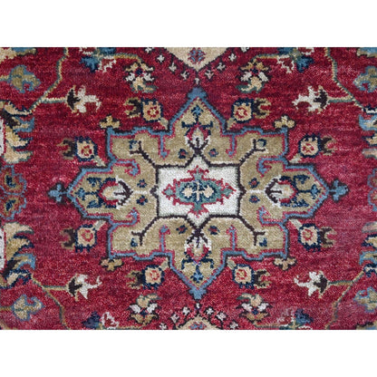 5'X6'10" Harvard Crimson Red 100% Wool Hand Knotted Karjihooz Design Rug