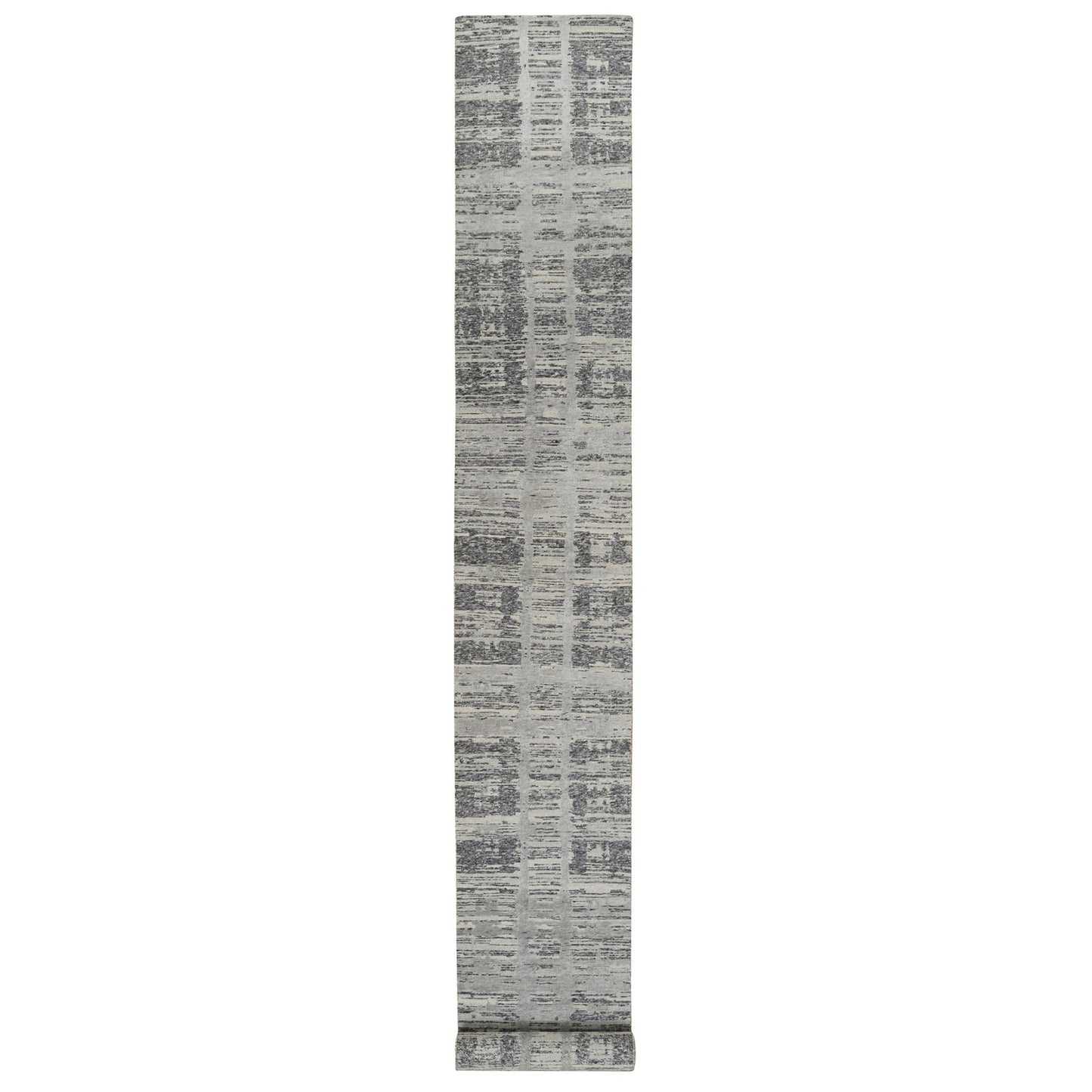 2'6"X20' Gray Modern Design Wool Hand Knotted Xl Runner Rug