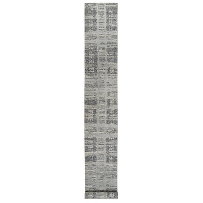 2'6"X20' Gray Modern Design Wool Hand Knotted Xl Runner Rug