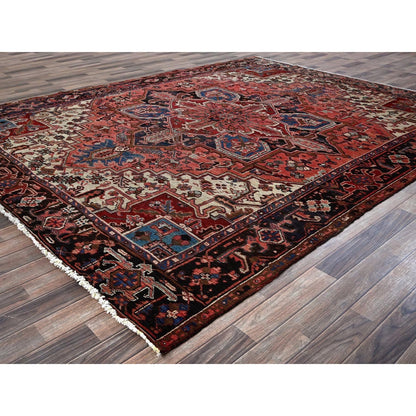 8'4"X10'2" Blush Red Vintage Zoroastrian Heris Hand Knotted Pure Wool Rug
