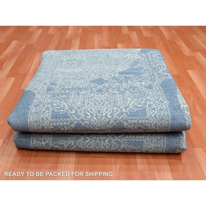 10'2"X10'2" Blue, Hand Knotted Jewellery Design, Wool And Silk Square Rug