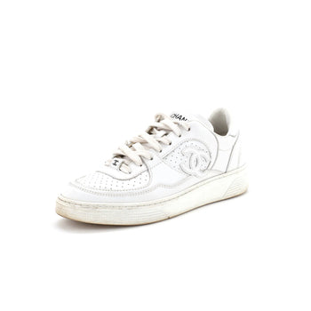 Chanel Women'S Cc Low-Top Sneakers Perforated Leather