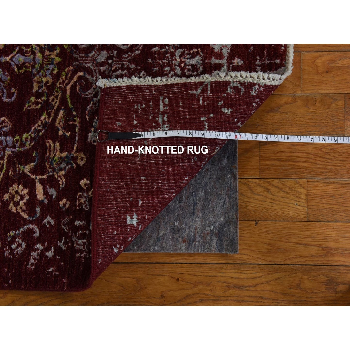 3'X5'1" Currant Red Floral Design Wool And Silk Hand Knotted Oriental Rug