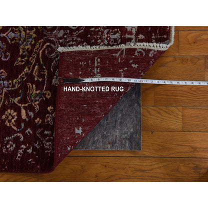 3'X5'1" Currant Red Floral Design Wool And Silk Hand Knotted Oriental Rug
