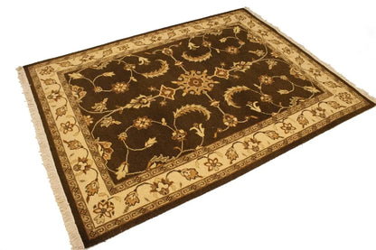 Partially Hand-Woven Brown Floral Sumak Rug