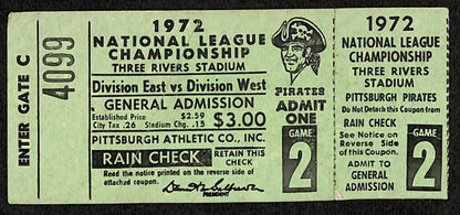 1972 Nlcs Game 2 Ticket Stub Reds Pirates Clemente Last Game In Pittsburgh 94084
