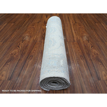 2'8"X12' Ivory Washed Out Peshawar Hand Knotted 100% Wool Runner Rug