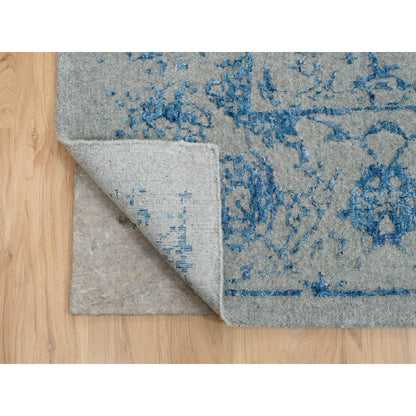 12'X12' Gray Fine Jacquard Hand Loomed Wool And Silk Square Rug