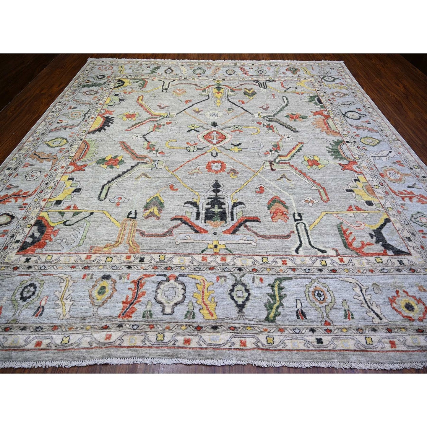 11'9"X11'9" Gray Afghan Angora Oushak Wool Hand Knotted Square Rug