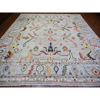 11'9"X11'9" Gray Afghan Angora Oushak Wool Hand Knotted Square Rug