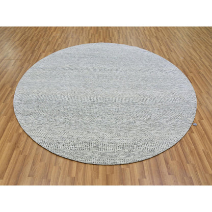 7'9"X7'9" Gray Undyed Pure Wool Grass Design Hand Knotted Round Rug