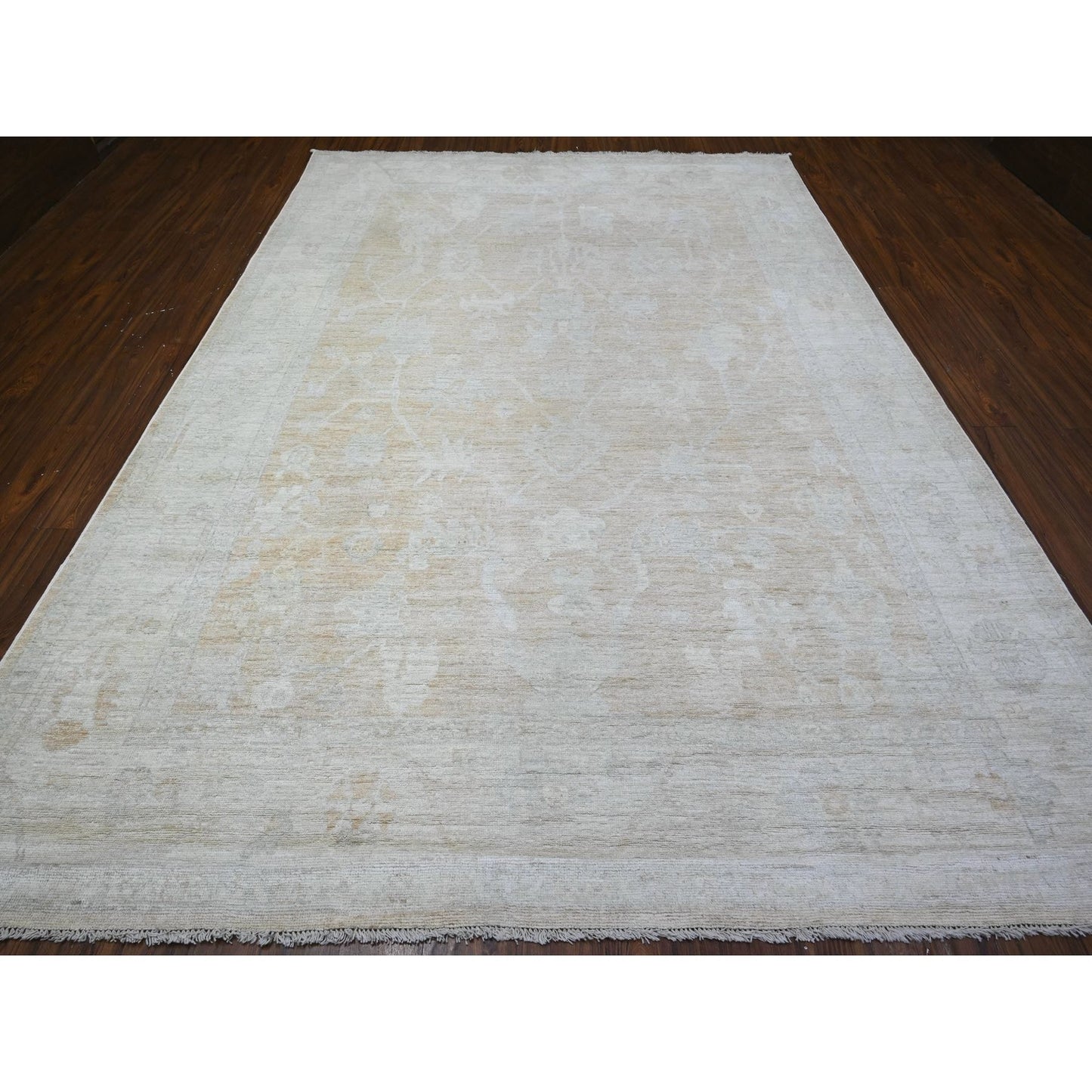 8'9"X12'5" Apricot Orange Faded Out Angora Oushak Shiny Wool Oriental Rug