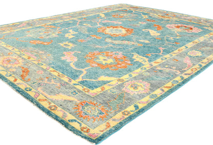 Handmade Muted Blue Floral Oushak Chobi Oriental