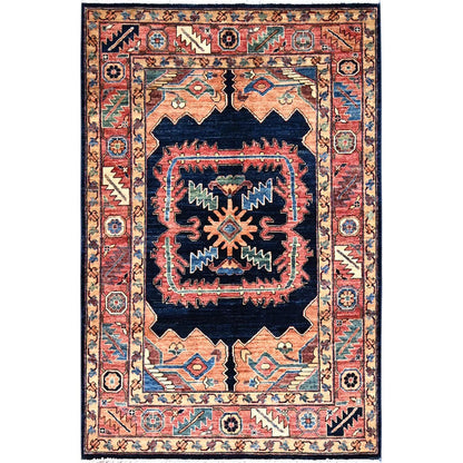 4'1"X6'2" Blue Heris Vegetable Dyes Design Extra Soft Wool Oriental Rug